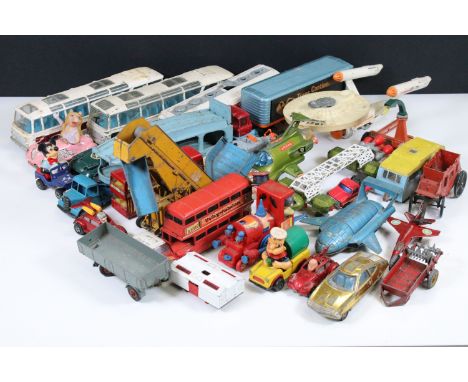 Large collection of playworn diecast models to include Dinky Supertoys Pullmore Car Transporter, Dinky Supertoys Vega Major L