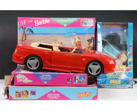 Four boxed Mattel fashion doll items and playsets  to include 67535 Shelly Nursery School, 67547-99 Miami Barbie Bubbling Spa