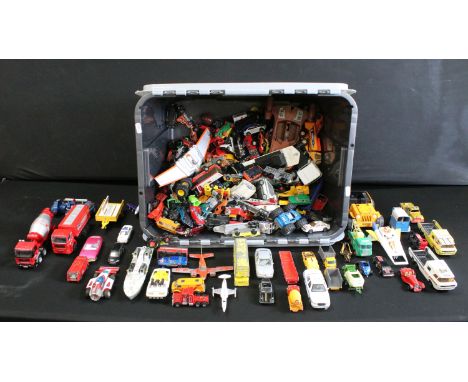 Around 100 mid 20th C play worn diecast models to include Corgi, Matchbox Mattel Hot Wheels, Dinky etc featuring Corgi Whizzw