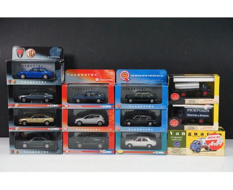 13 Boxed / cased Corgi / Lledo Vanguards diecast models to 4 x MG, 3 x Vauxhall, 2 x BMC etc, diecast ex, boxes vg