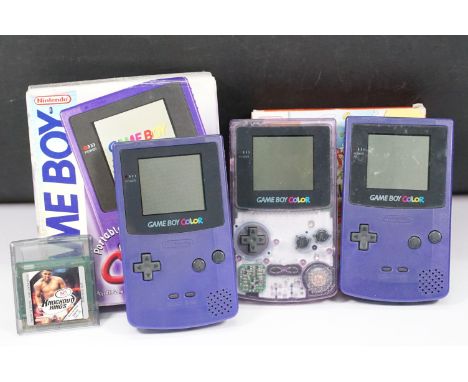 Retro Gaming - Boxed Nintendo Game Boy Colour handheld console in purple with instructions and ephemera, plus 2 x unboxed Gam