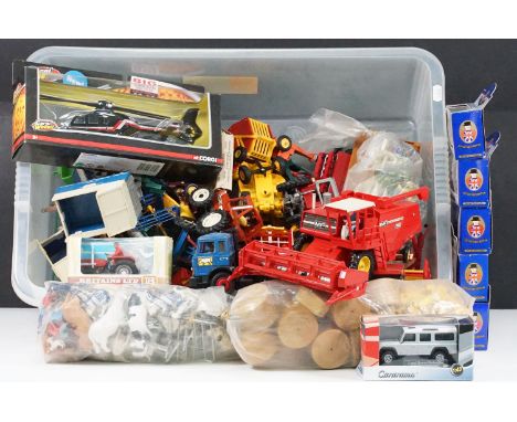 Collection of play worn Britains diecast farming models to include Combine Harvester, tractors, trailers and accessories plus