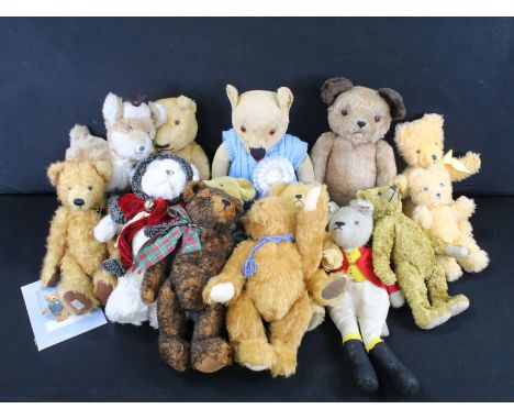 Collection of teddy bears to include The Gyles Bear, Dean's Rag Book Limited Edition golden bear, Russ Father Christmas, Dean
