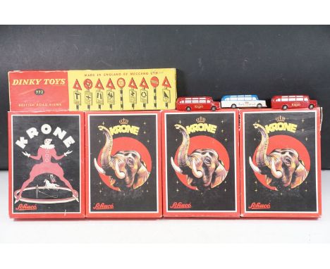 Four boxed Schuco Krone diecast model Circus Bus sets and 3 x unboxed Schuco Krone diecast model buses, together with a Dinky