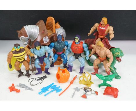 Masters of the Universe - Seven original Mattel Masters of the Universe figures and vehicles to include Battle Cat, Stridor, 