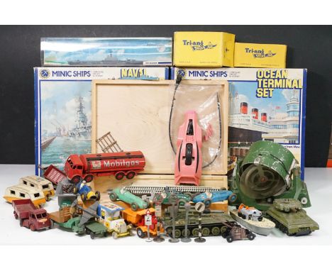 Collection of mid 20th C diecast models to include 2 x Triang Minic Ships sets (M906 Naval Harbour Set &amp; M902 Ocean Termi