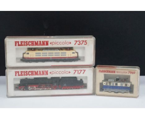 Three cased Fleischmann Piccolo N gauge locomotives to include 7969, 7177 &amp; 7375