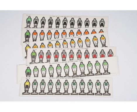 Subbuteo - Six original card team sets all unremoved from card, to include Plymouth, East Fife, Blackpool, Motherwell, Hibern
