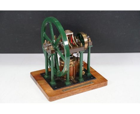 Steam Engine - James Booth Rectilinear pillar steam engine of 1843, well engineered, main colour green on wooden base, approx