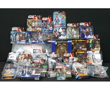 Around 35 carded Hasbro Star Wars figures to include approx 20 x sealed examples featuring The Force Awakens, Saga Legends, M