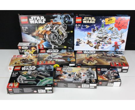 Lego - Ten boxed Lego Star Wars sets featuring 75178 Jakku Quadjumper, 75174 Desert Skiff Escape, 75168 Yoda's Jedi Starfight