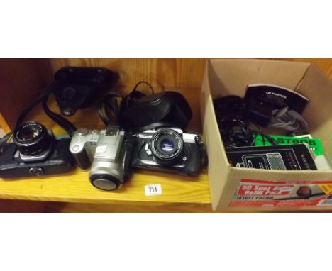 ONE FUJICAST 605 CAMERA, FUJI FINE PIX AND A PENTAX SPOT MATIC CAMERA'S WITH ACCESSORIES