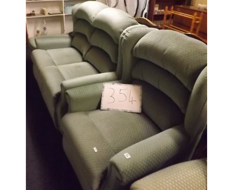 A WING BACK TWO SEATER SETTEE &amp; MATCHING ARM CHAIR WITH POUFFE 