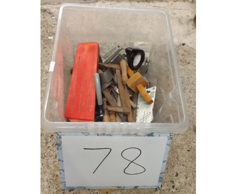 CARTON OF TOOLS, WOOD CHISELS, CLAMP, FILES, PUNCHES ETC