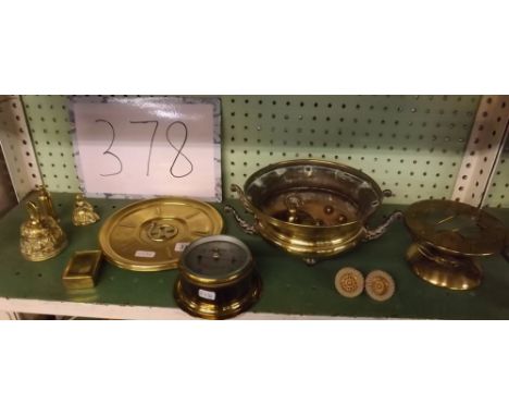 A HENRY BROWN &amp; CO SMALL BAROMETER, A TABLE BELL &amp; OTHER METAL ITEMS