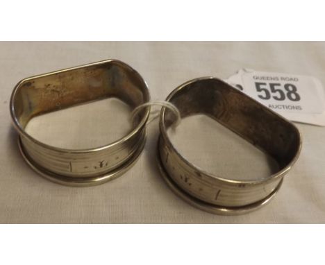 A PAIR OPF SILVER 'D' SHAPED NAPKIN RINGS - BHAM 1937