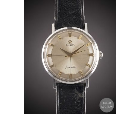 A GENTLEMAN'S STAINLESS STEEL OMEGA SEAMASTER AUTOMATIC WRIST WATCH
CIRCA 1960s, WITH "PIE PAN" TYPE&nbsp;DIAL &amp; DAUPHINE