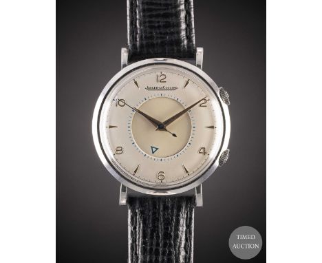 A GENTLEMAN'S STAINLESS STEEL JAEGER LECOULTRE MEMOVOX ALARM WRIST WATCH
CIRCA 1960, WITH REFINISHED DIAL
Movement:&nbsp;Manu