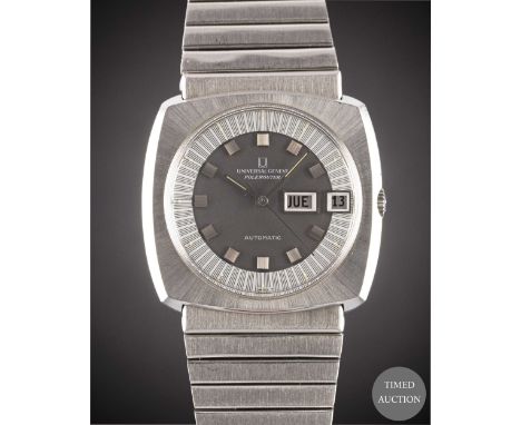 A GENTLEMAN'S STAINLESS STEEL UNIVERSAL GENEVE POLEROUTER AUTOMATIC BRACELET WATCH
CIRCA 1979, REF.&nbsp;872101

Movement:&nb