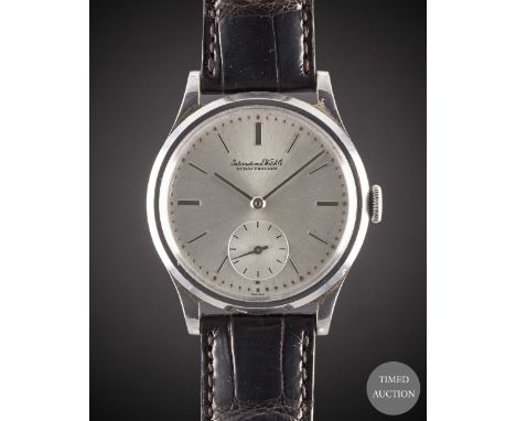 A GENTLEMAN'S STAINLESS STEEL IWC SCHAFFHAUSEN WRIST WATCH
CIRCA 1960s

Movement:&nbsp;Manual wind, cal. 88, signed Internati