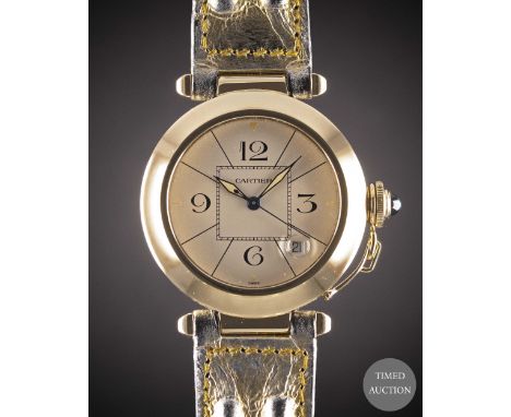 A GENTLEMAN'S SIZE 18K SOLID GOLD CARTIER PASHA AUTOMATIC WRIST WATCH
CIRCA 1990s, REF. 1989
Movement:&nbsp;Automatic, signed
