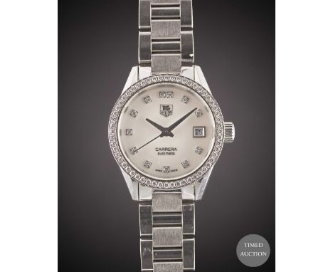 A LADIES STAINLESS STEEL &amp; DIAMOND TAG HEUER CARRERA CALIBRE 9&nbsp;AUTOMATIC&nbsp;BRACELET WATCH
CIRCA 2015, REF. WAR241