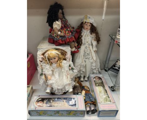 A collection of dolls including boxed Leonardo, Hansel &amp; Grettel (Hummel Style), Black doll etc