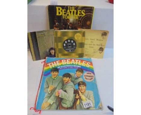 The Beatles Forever book, The Beatles and illustrated record and 3 x 45 rpm records.