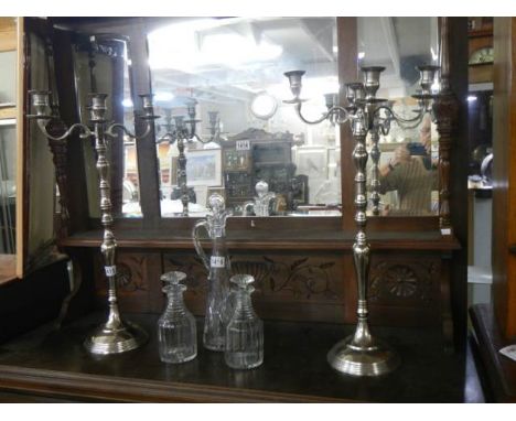 A pair of silver plate five branch candelabra, COLLECT ONLY.