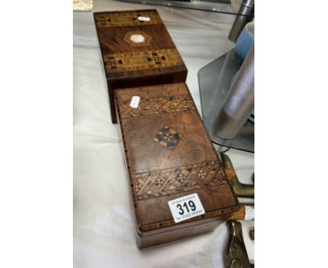 A Victorian inlaid tea caddy &amp; 1 other