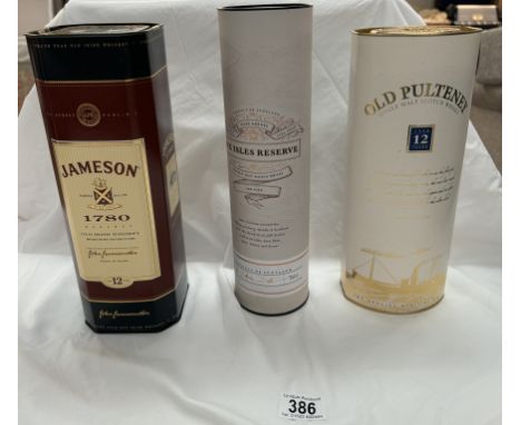2 bottles of malt Scotch whiskey &amp; a bottle of Jameson Old Irish whiskey (old Pulteney single malt Scotch &amp; blended S