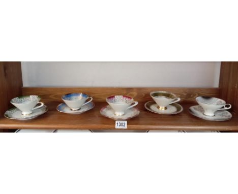 5 Bavarian art deco style cups &amp; saucers