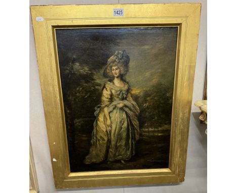 A full length oil on canvas portrait after Gainsborough of Lady Sophia Charlotte Sheffield, 60 x 75 cm. COLLECT ONLY.Frame 60