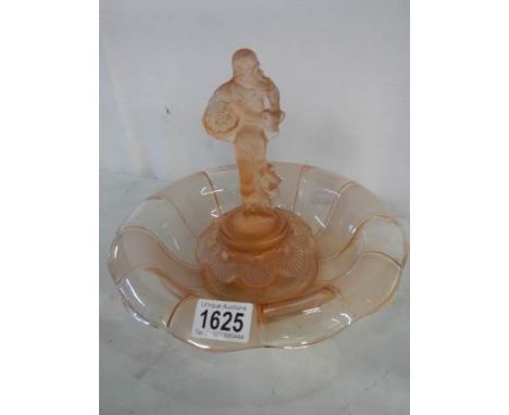 A good pink art glass table centrepiece featuring a female figure, in good condition.