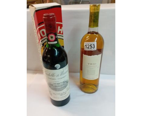 A boxed bottle of Italian Chianti wine & A bottle of Trio white wine. COLLECT ONLY.Trio 2001 13% vol 75cl. Chianti C2438557 1