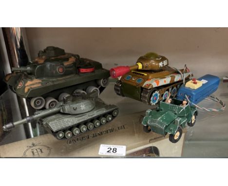 A Marx Battery Up tank, one other, A Dinky Leopard tank &amp; Britains scout car