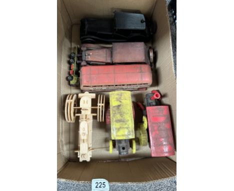 A quantity of vintage plastic traction engines, London bus &amp; Quantity of wooden model cars