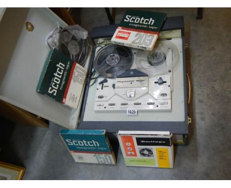 A Playmaster 4 reel to reel tape recorder with vintage reels of ealry 1960's top tens. COLLECT ONLY.