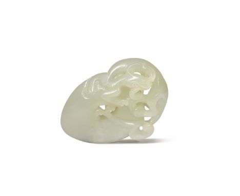 A CHINESE PALE CELADON JADE 'CHILONG' PENDANT QIANLONG 1736-95 Carved in openwork with the mythical beast clambering over an 