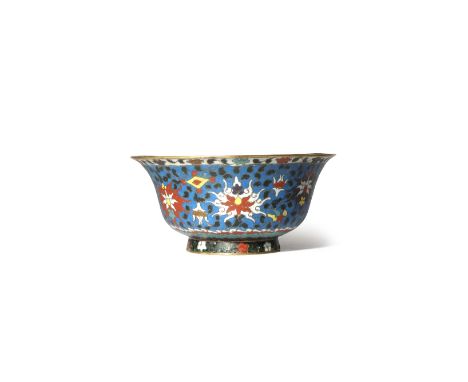 A CHINESE CLOISONNE 'BUDDHIST LION' BOWL MID 16TH CENTURY The exterior decorated with lotus flowerheads, the interior with a 