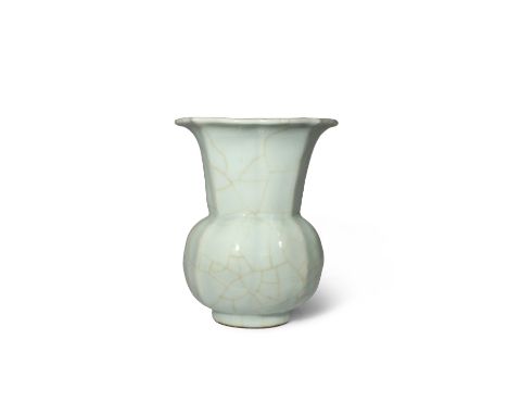 A CHINESE GUAN-TYPE ZHADOU QING DYNASTY The lobed compressed circular body surmounted by a tall neck and flared foliate rim, 