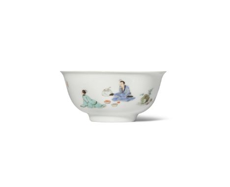 A RARE CHINESE FAMILLE VERTE 'SCHOLARS' BOWL KANGXI/YONGZHENG The deep U-shaped body supported on a short tapering foot and r