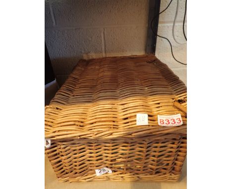 Wicker picnic hamper with contents