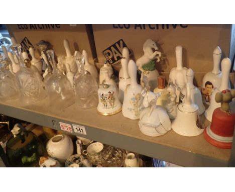 Large quantity of hand bells ceramic porcelain bone china earthernware decorative glass etc