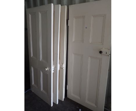 Five matching four panel pine doors with locks and keys painted cream ( keys in office )