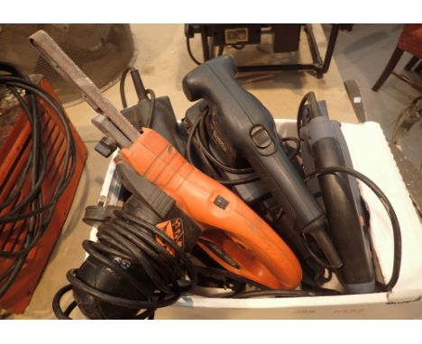 Electric tools including planer jigsaw detail sander belt sander and a flat sander plus jigsaw blades 