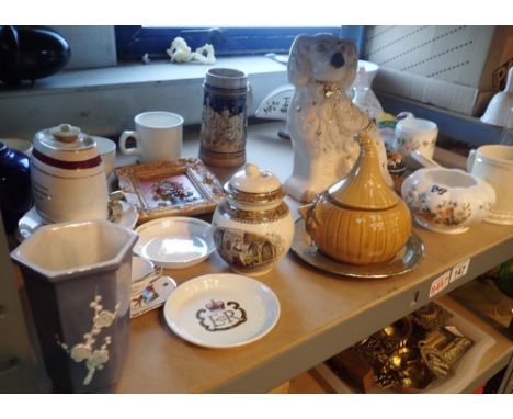 Shelf of mixed items mainly ceramics