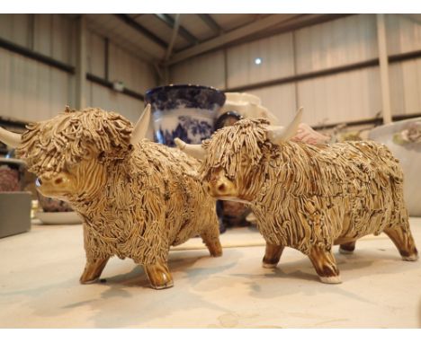 Pair of Highland Cattle ceramic ornaments