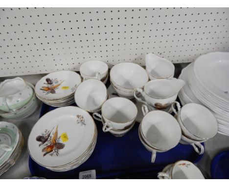 Part tea wares, an Argyl pattern pheasant part service and white finish part service.  (2 trays and a quantity)