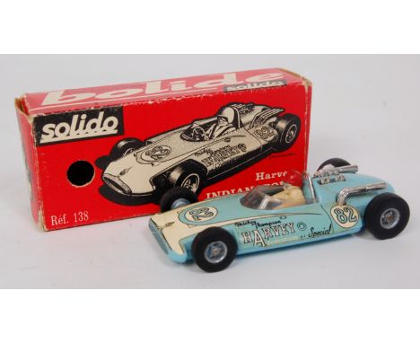Solido, No.138, Harvey Indianapolis, light blue body with racing number 82, with driver and white detailed transfers to body,